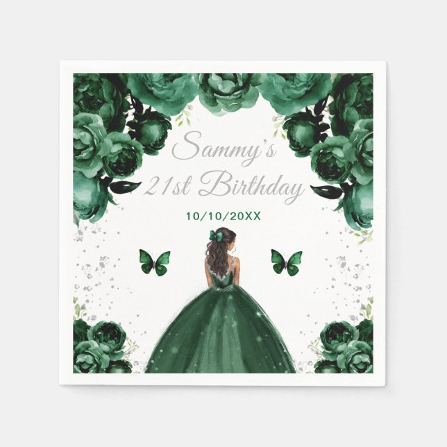 Dark Green Dunkel Skin Princess Birthday Party Serviette (Vorderseite)