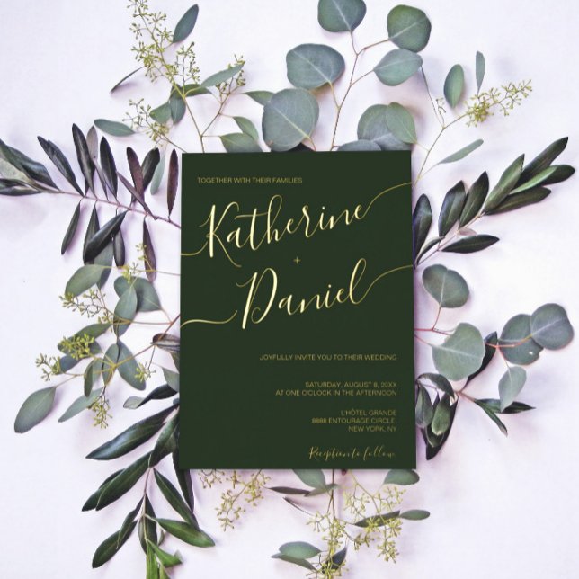 Dark Green Elegant Calligrafy Minimalistisch Scrip Folieneinladung (Von Creator hochgeladen)