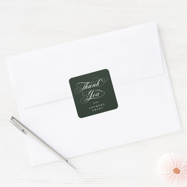 Dark Green Elegant Script Abschluss Vielen Dank Quadratischer Aufkleber (Umschlag)