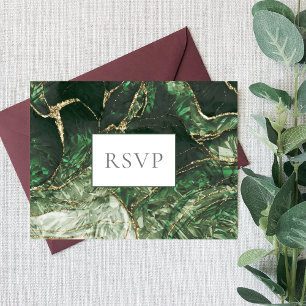 Dark Green Emerald Gemstone Wedding RSVP Einladungspostkarte