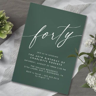 Dark Green Emerald | Moderner formaler 40. Geburts Einladung