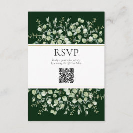 Dark Green Eucalyptus QR Code Wedding RSVP Begleitkarte