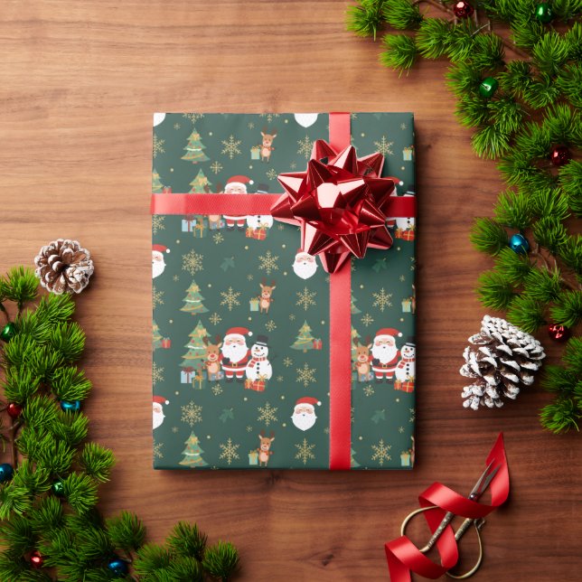 Dark Green Festive Pattern Gift Wrapping Paper Geschenkpapier (Feiertagsgeschenk)