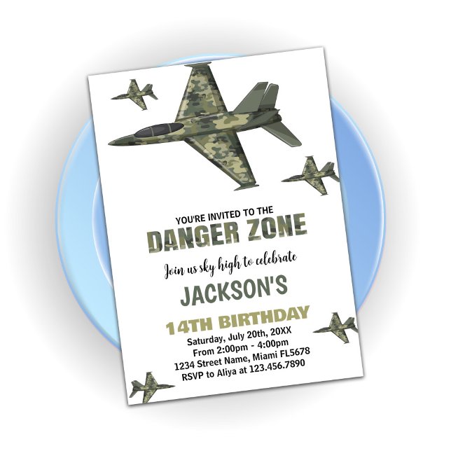 Dark Green Fighter Jet Birthday Einladung (Dark Green Fighter Jet Birthday Invitation)