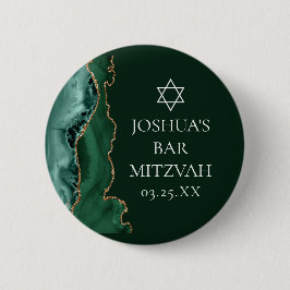 Dark Green Gold Agate Bar Mitzvah Party Button