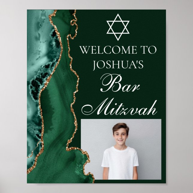Dark Green Gold Agate Bar Mitzvah Party Foto Poster (Vorne)