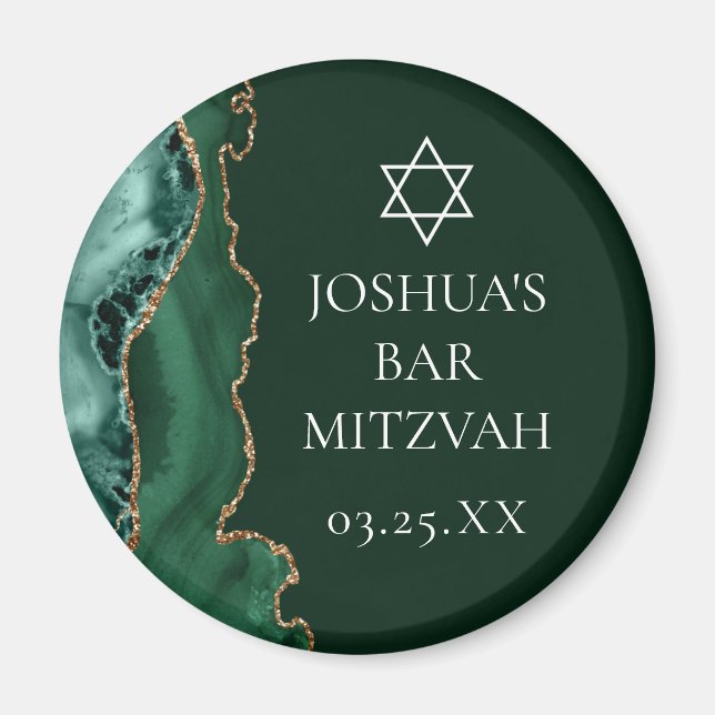 Dark Green Gold Agate Bar Mitzvah Party Magnet (Vorne)
