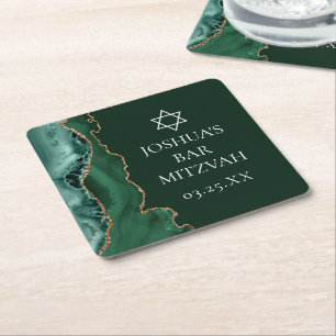 Dark Green Gold Agate Bar Mitzvah Party Rechteckiger Pappuntersetzer