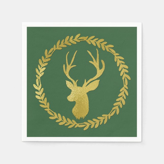 Dark Green Gold Death Wreath Christmas Napkin Serviette (Vorderseite)