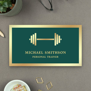 Dark Green Gold Dumbell Fitness Personal Trainer Visitenkarte