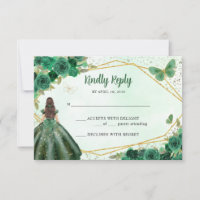 Dark Green Gold Floral Prinzessin Quinceañera QR