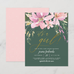 Dark Green & Gold Girl Floral Baby Dusche