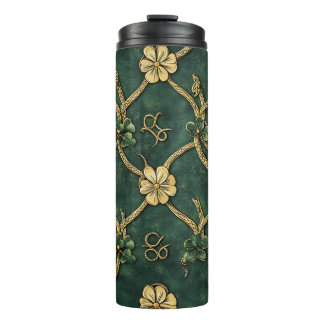 DARK GREEN & GOLD IRISH KNOTEN UND KLEEBLÄTTER THERMOSBECHER