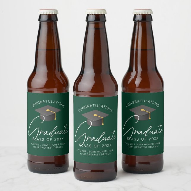 Dark Green Graduate Custom Graduation Party Bierflaschenetikett (Flaschen)
