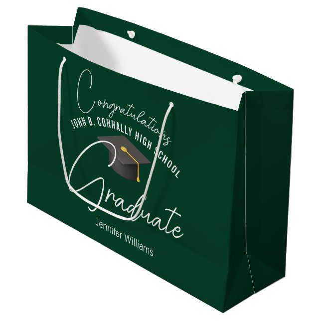 Dark Green Graduate Customized Graduation Party Große Geschenktüte (Vorderseite Schrägansicht)