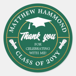 Dark Green Graduating Class Thank You Grad Cap Runder Aufkleber