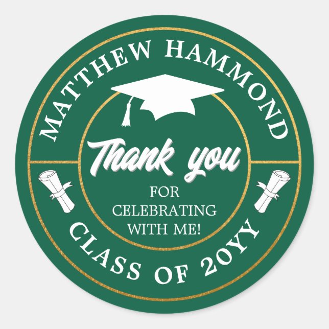 Dark Green Graduating Class Thank You Grad Cap Runder Aufkleber (Vorderseite)