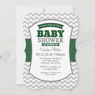 Dark Green Grey Zickzack Baby Shower Einladung