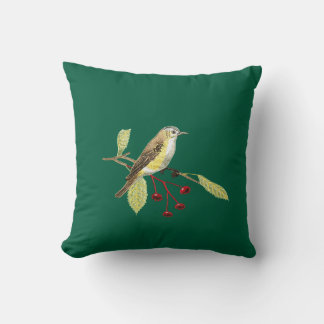 Dark green imitation embroidered bird throw pillow kissen