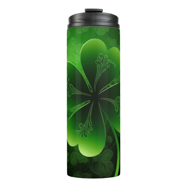 DARK GREEN INTRICATE IRISH CELTIC KLEEBLATTS THERMOSBECHER (Vorderseite)