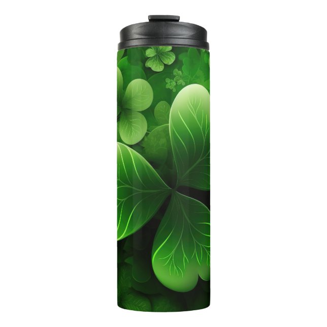 DARK GREEN INTRICATE IRISH CELTIC KLEEBLATTS THERMOSBECHER (Vorderseite)