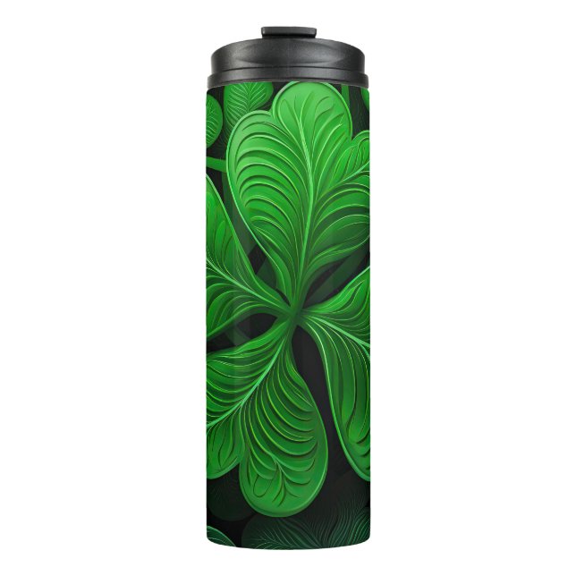 DARK GREEN INTRICATE IRISH CELTIC KLEEBLATTS THERMOSBECHER (Vorderseite)
