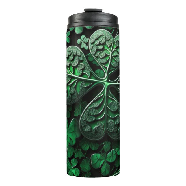 DARK GREEN INTRICATE IRISH CELTIC KLEEBLATTS THERMOSBECHER (Vorderseite)