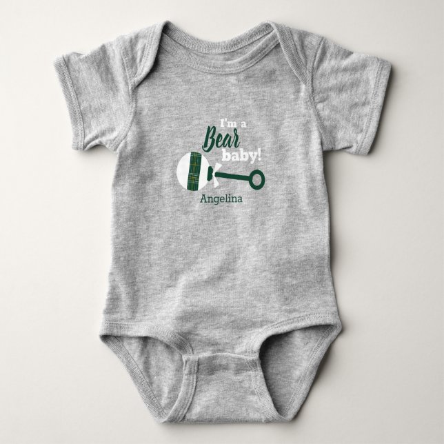 Dark Green Kariert Rattle Bear Baby Bodysuit Baby Strampler (Vorderseite)