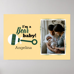 Dark Green Kariert Rattle Bear Baby Foto Poster