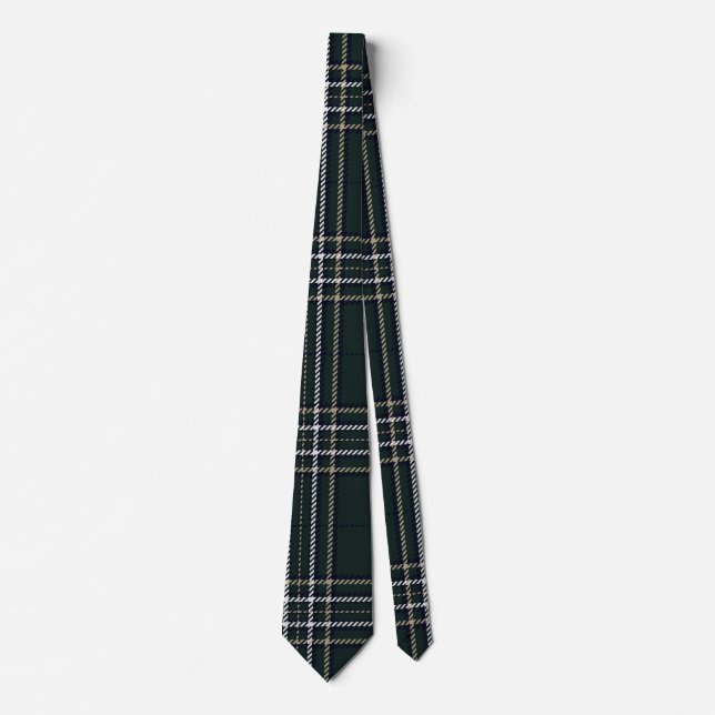Dark Green, Khaki Beige und Light Gray Tartan Krawatte (Vorderseite)