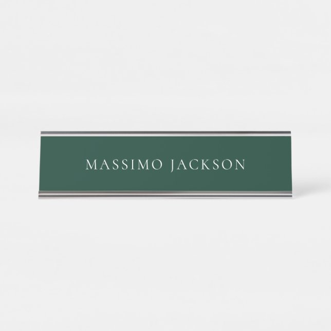 Dark Green Minimalist Plain Modern Aesthetic Look Schreibtischnamensplakette (Vorderseite )