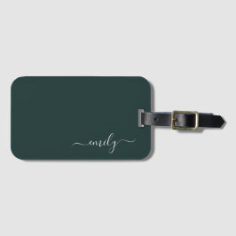 Dark Green Modern Script Monogram Name Gepäckanhänger