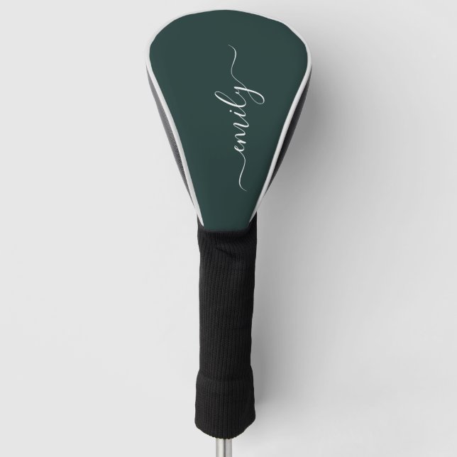 Dark Green Modern Script Monogram Name Golf Headcover (Vorderseite)