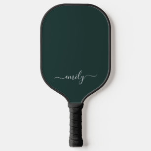 Dark Green Modern Script Monogram Name Pickleball Schläger
