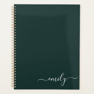 Dark Green Modern Script Monogram Name Planer