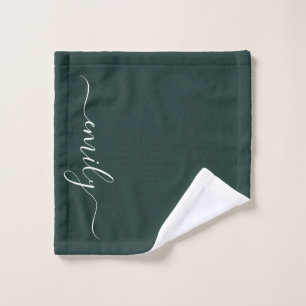Dark Green Modern Script Monogram Name Waschlappen