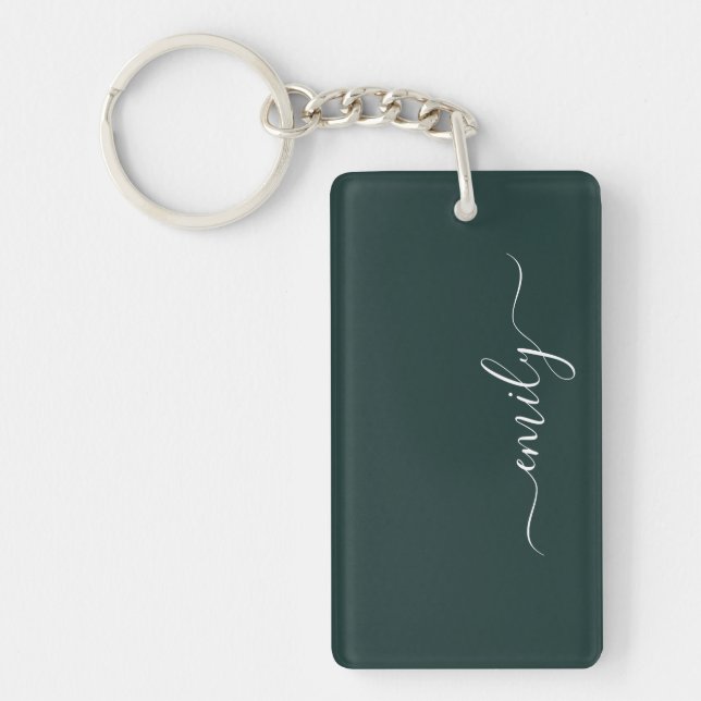 Dark Green Modern Script Nom du monogramme (Devant)