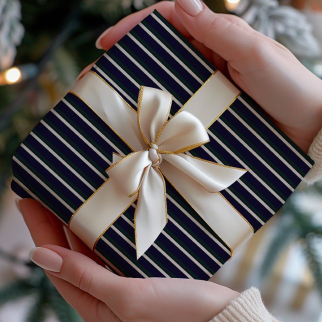 Dark Green & Navy Striped Geschenkpapier (Von Creator hochgeladen)