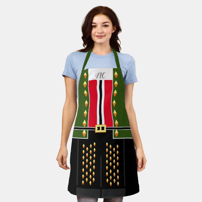 Dark Green Nutcracker Elf-Zeichenkleid Schürze (Getragen)