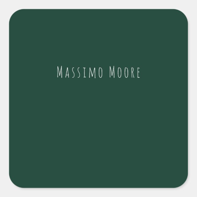 Dark Green Plain Elegant Casual Own Name Quadratischer Aufkleber (Vorderseite)