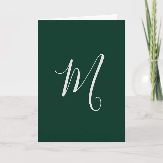 Dark Green Plain Elegant Modern Own Name Monogram Karte (Vorderseite)