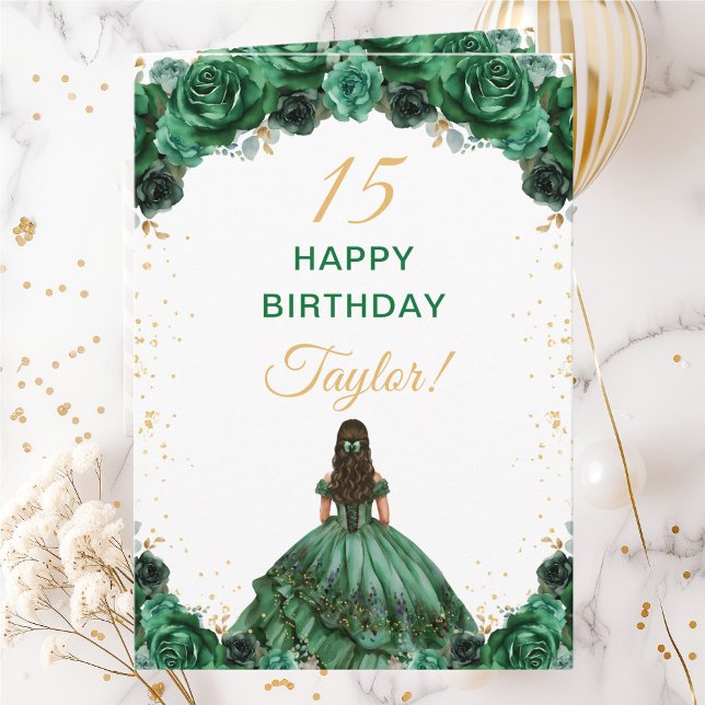 Dark Green Princess Floral Happy Birthday Karte (Von Creator hochgeladen)