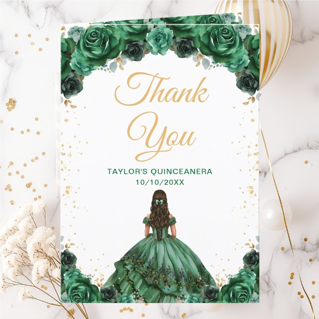 Dark Green Princess Floral Quinceañera Dankeskarte (Von Creator hochgeladen)