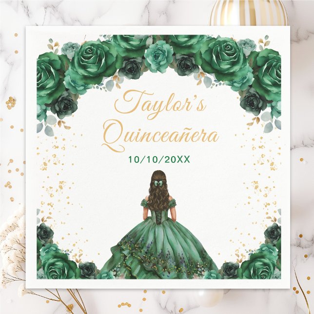 Dark Green Princess Floral Quinceañera Serviette (Von Creator hochgeladen)