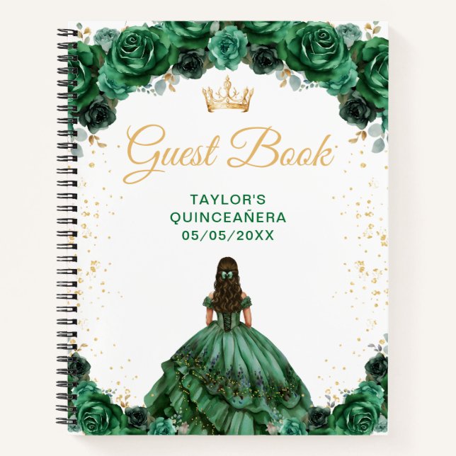 Dark Green Princess Quinceañera Gästebuch Notizbuch (Vorderseite)