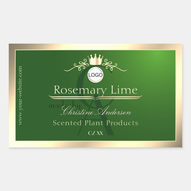 Dark Green Product Label Gold Frame Logo Monogram Rechteckiger Aufkleber (Vorderseite)