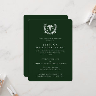 Dark Green Registered Nurse Caduceus+Laurel Wreath Einladung