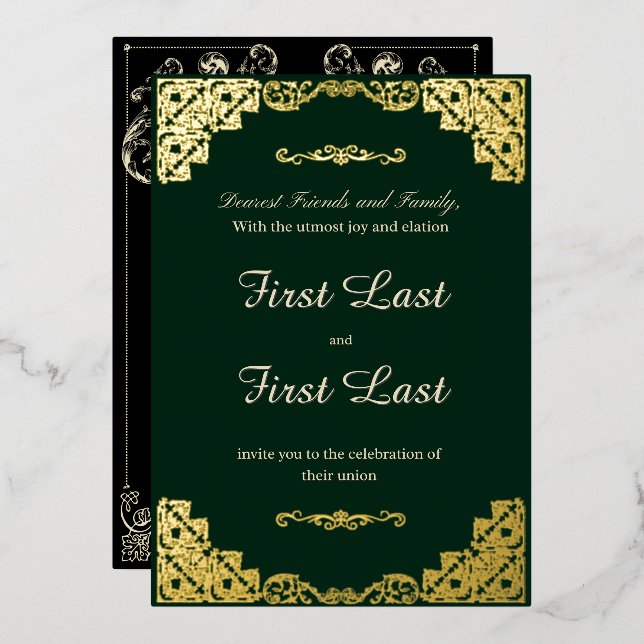 Dark Green Royalty Foil Einladung zur Hochzeit (Vorderseite/Rückseite)