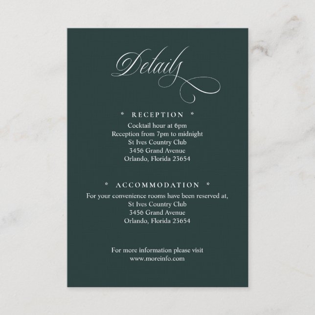 Dark Green Script Details Enclosure Card Begleitkarte (Vorderseite)