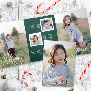 Dark Green + Script Holiday Foto Tri-Falten Card Dreifach Gefaltete Einladung